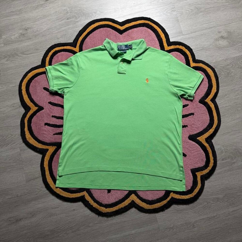 Vintage Y2K Polo Ralph Lauren Embroidered Logo Polo Shirt Large Green Orange